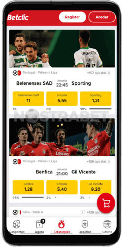 página inicial do aplicativo android betclic