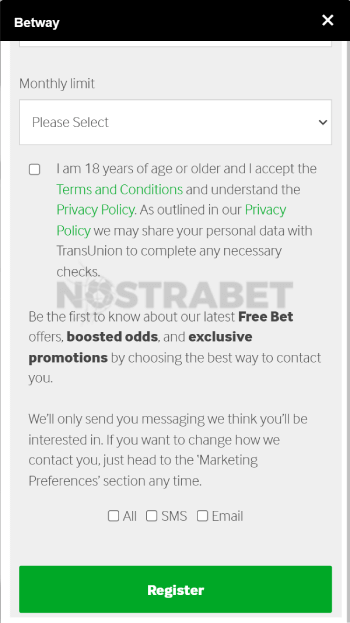 betway registration - register button