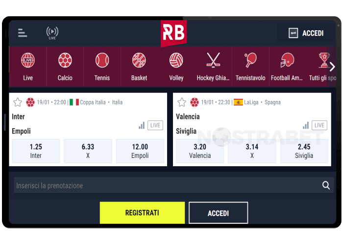 versione del sito mobile di rabona